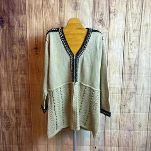 Storybook Knits Beaded Sweater Cardigan Black and Beige Size L